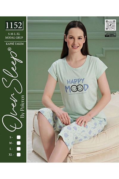 Over Sleep by Poleren Set de pijamale Capri cu mâneci scurte de culoare albastră