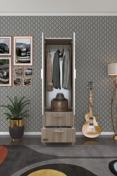 Kenzlife Gardırop 2 Kapaklı Kapılı 2 Çekmeceli Kamelya 168*50*42 Crd Ayaklı G...