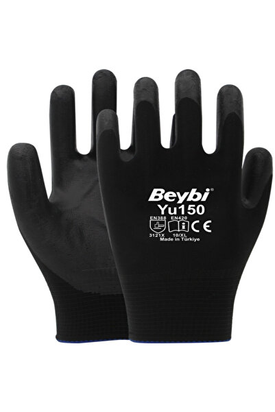 Beybi Pu Touch Polyester Örgü Kaplı Siyah Montaj Eldiveni No:8