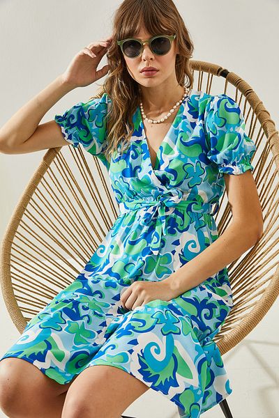 Bianco Lucci Rochie la două piepte din viscoză cu imprimeu - mânecă scurtă și curea 5928 60251303