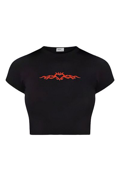 Carpe Black Embroidered Heart Crop Top