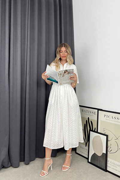 Sue Store Beyaz Astarlı Fisto Gömlek Elbise