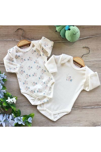 PATSAN Cotton 2-Piece Baby Bodysuit and Bodysuit Set - Long Sleeve Fish Design