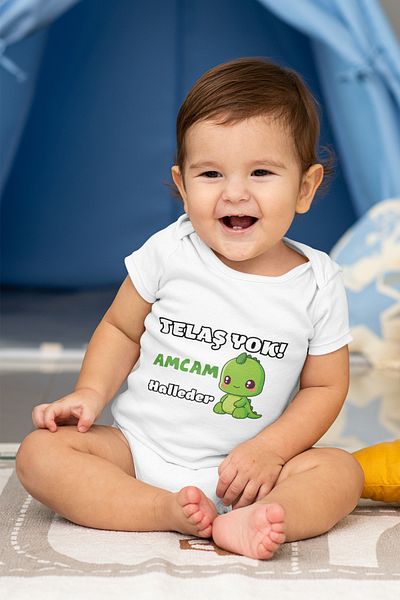 ADABEBEK Printed Snap-On Bodysuit for Baby Boy - Zıbın Haleder Written 20512