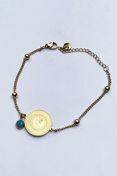 TAKIŞTIR سوار فولاذي بتفاصيل ربع شكل عين الشر باللون الذهبي