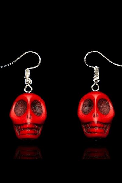 Tesbih Atölyesi Real Red Skull Model Certified Stone Earrings