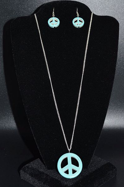 Tesbih Atölyesi Peace Symbol Turquoise Necklace and Earring Set - Certified and Turquoise Stone