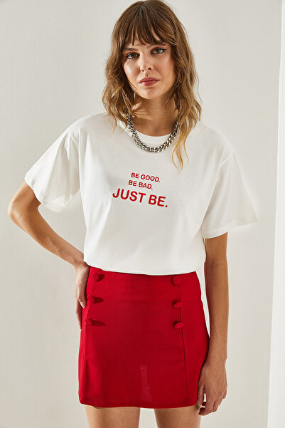 Bianco Lucci Written Women's Combed Cotton T-Shirt -60251316