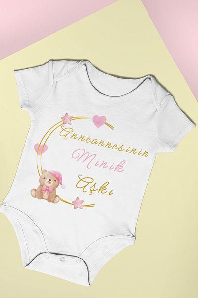 ADABEBEK Little Love Written Baby Girl Bodysuit - Bodysuit with Snap Fasteners, Printed Grandma's 20395