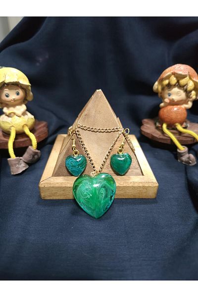 Myend Ebru Epoxy Necklace and Earring Set - Special Design