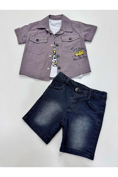 Esterella Set Aus Leinenhemd, T-shirt Und Shorts Für Jungen – Kurzarmhemd
