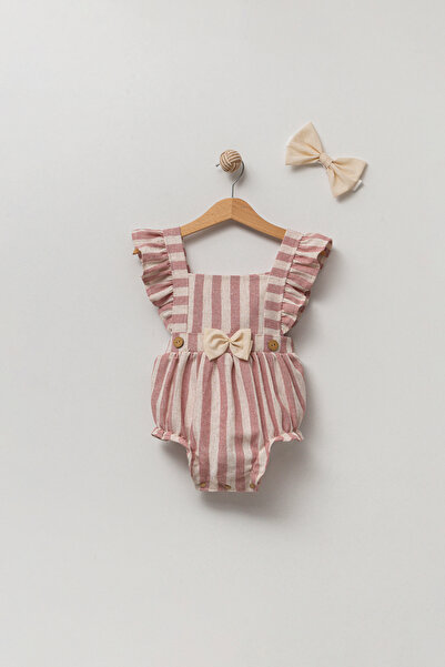 Genel Markalar Kız Bebek Çizgili Bandanalı Romper Tulum Set 3512