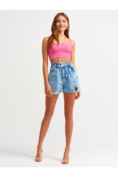 Dilvin 3540 Strappy Crop Top-fuchsia
