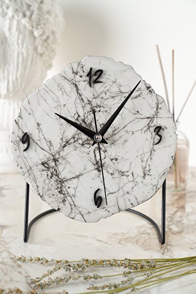 Muyika Design Muyika Diverso Mermer Görünümlü Dekoratif Masa Saati18x23cm Ses...