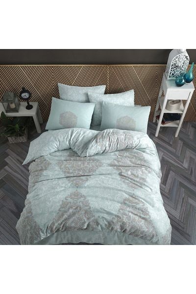 Hobby Green Grey Helen Aqua - Ranforce Double Duvet Cover Set
