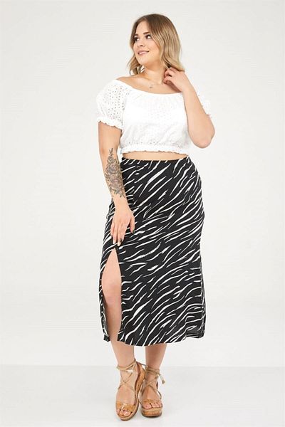 Seamoda Zebra Pattern Slit Skirt-black