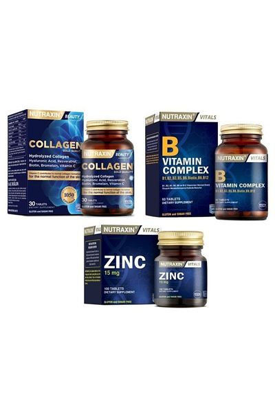 Nutraxin Zinc 15 Mg Collagen Containing 100 Tablets + Type 1 and 3 Hydrolyzed Vitamin Complex 60 Tablets