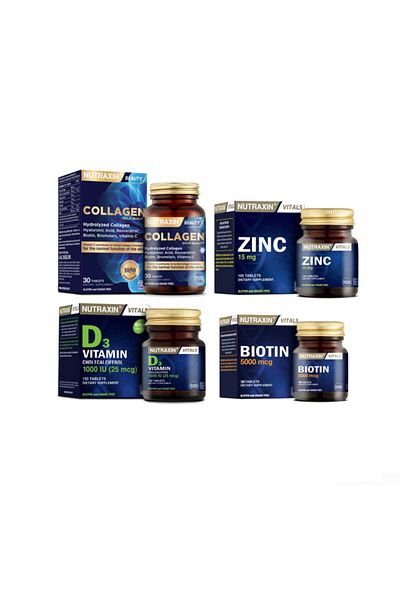 Nutraxin Collagen Supplement - Zinc 15Mg, Biotin 5000Mcg and Vitamin D3 120 Tablets