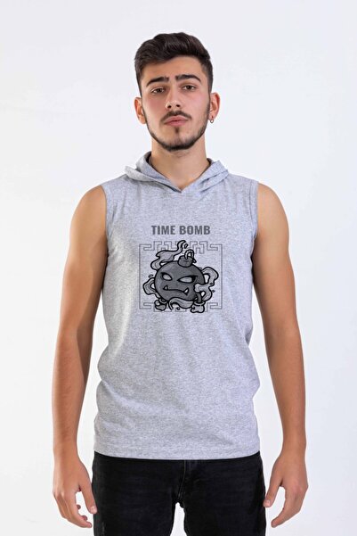 Raf Coll Унісекс сірий меланжевий безрукавний футболка з капюшоном та цифровим принтом