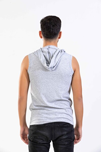 Raf Coll Унісекс сірий меланжевий безрукавний футболка з капюшоном та цифровим принтом