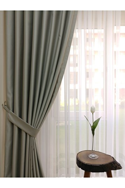 KN Tekstil Açık Vizon Blackout Düz Dikim Perde