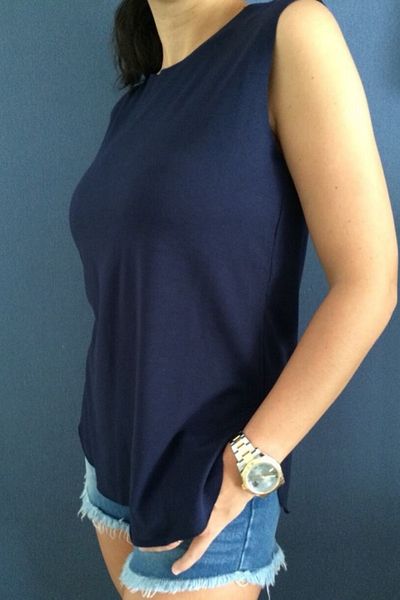 BASIC&CO Harper Navy Blue Viscose Sleeveless T-shirt