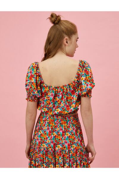 Koton Dámská fuchsiová květinová halenka s krátkým rukávem