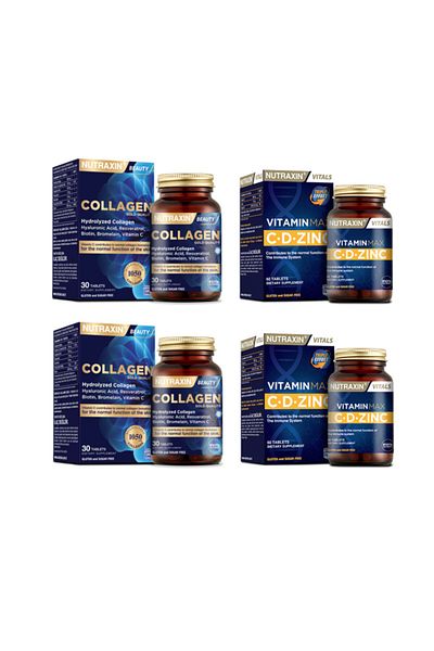 Nutraxin Hyaluronic Acid Hydrolyzed - 30 Tablets X2 Pieces + Vitamin Max (c, D, Zinc) 60 Tablets