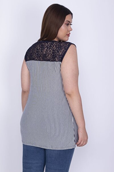 Şans Жіночий великий розмір темно-синій халат з мереживною смужкою 65n26292