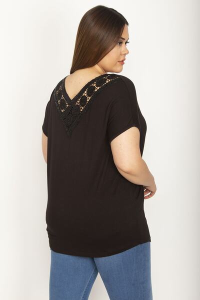 Şans Damen-Bluse aus Viskose in großer Größe mit schwarzer Spitze und Details 65n26415