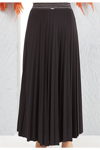 lodmela Elastic Waist Pleated Skirt 6018-Powder