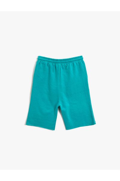 Koton Boy's Blue Patterned Pocket Shorts Tied at the Waist