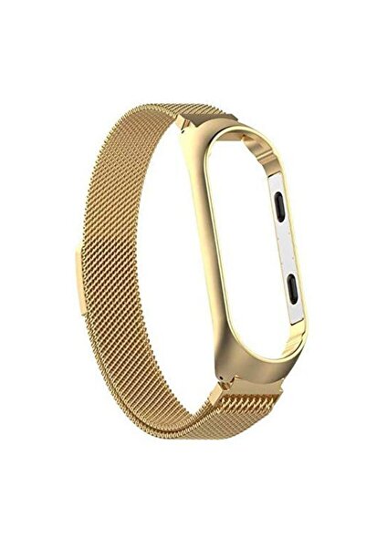 Gpack Xiaomi Mi Band 6 Kordon Hasır Metal Kordon Mıknatıslı Gold