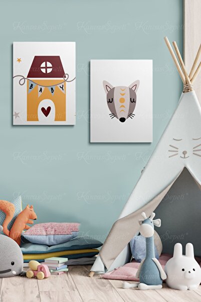 KanvasSepeti Tablou cu rame din pânză cu model abstract decorativ pentru camerele băieților și fetelor