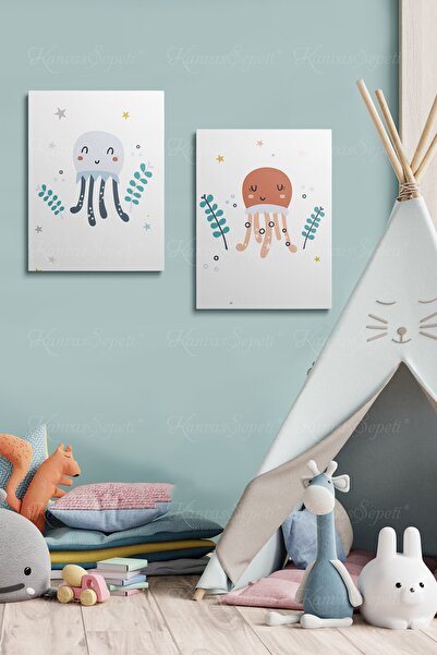 KanvasSepeti Tablou înrămat cu cadru de pânză cu model abstract decorativ pentru camerele băieților și fetelor