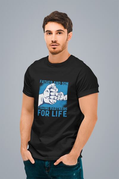 ErTaPassage Pescuit negru cu imprimeu supradimensionat Bărbați tricou - T474814