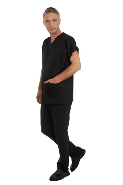 V Yaka Doktor Önlüğü Eczacı Önlüğü Laborant Önlüğü Hemşire Önlüğü Estetisyen Önlüğü Siyah Kısa Kol