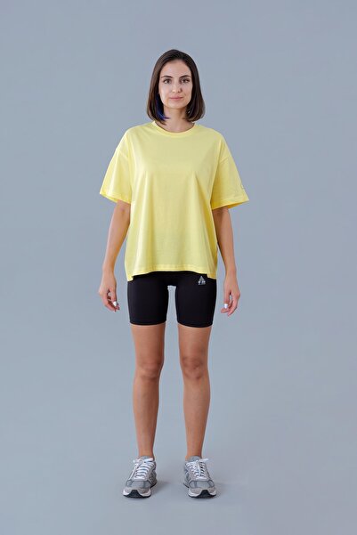 nosewear Kadın Oversize Kolu Baskılı Sarı T-shirt