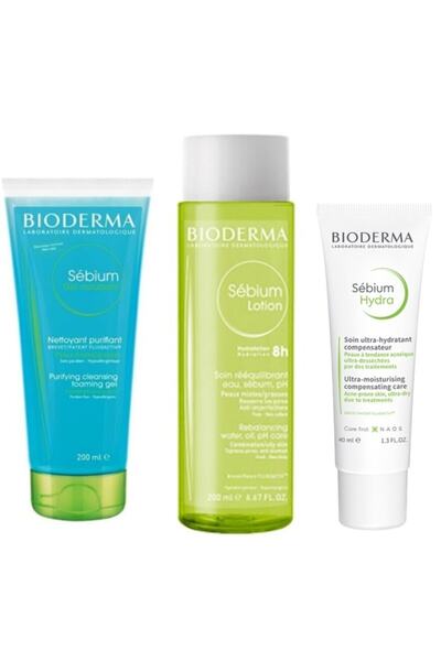 Bioderma Sebium Akne Bakım Set | Krem - Tonik - Temizleme Jel Orijinal Boy