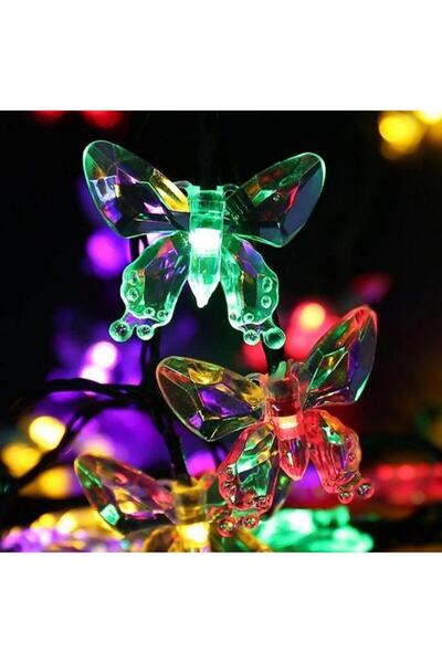 Schulzz 30 Led 4 Metre Güneş Enerjili Kelebek Renkli 8 Mod Led Bahçe Teras Ba...