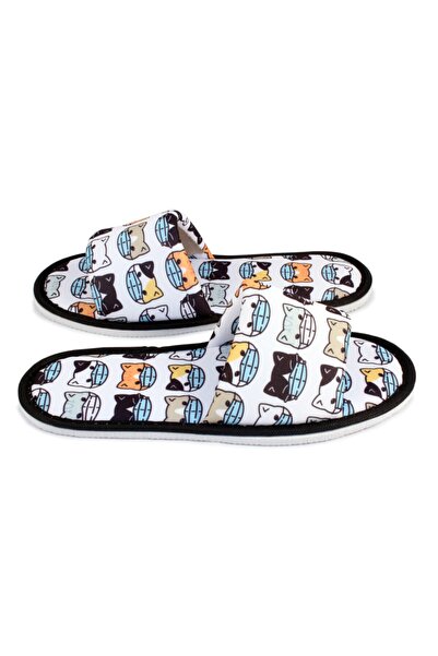 Chochili Unisex λευκές παντόφλες με μοτίβο γάτας με ανοιχτό μπροστινό μέρος, μαλακή σόλα