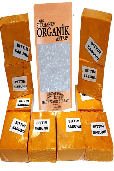 GLŞ ŞİFAHANEM ORGANİK AKTAR صابون زيت بيتيم محلي الصنع 250 جرام + ملح إبسوم