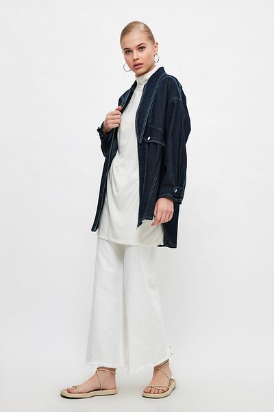 Trendyol Collection Indigo Jacket Collar Jacket TCTSS21CE0416