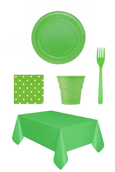 BoncukAVM Yeşil Plastik Tabak Bardak Çatal Puanlı Peçete Masa Örtüsü Seti 96 ...