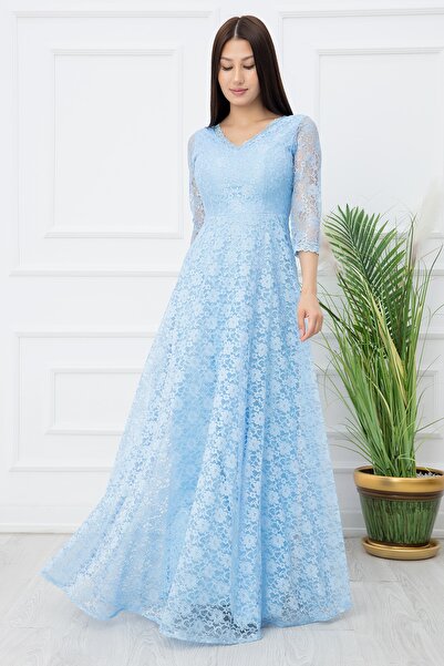 PULLIMM Довга мереживна сукня Kristy 38102 V з вирізом на шиї