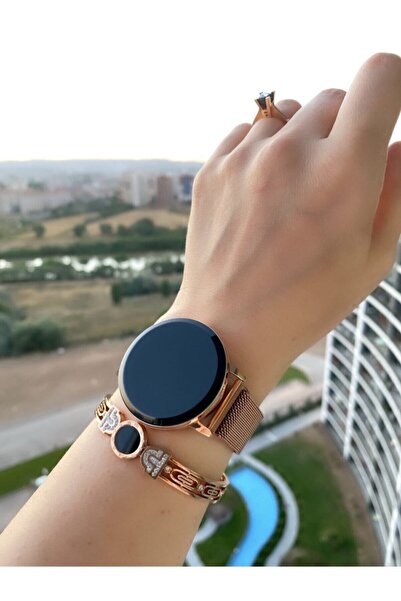 ÇENÇEN Unisex Rose Gold Çelik Hasır Kordon Mıknatıslı Dijital Led Dokunmatik Kol Saati