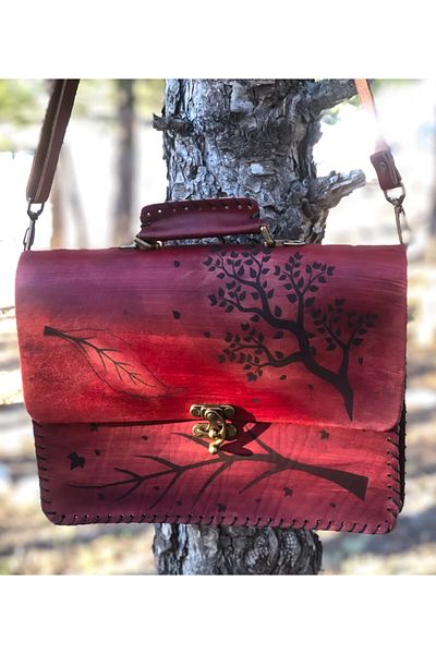 zarif atölye Women's Burgundy Handmade Leather Briefcase
