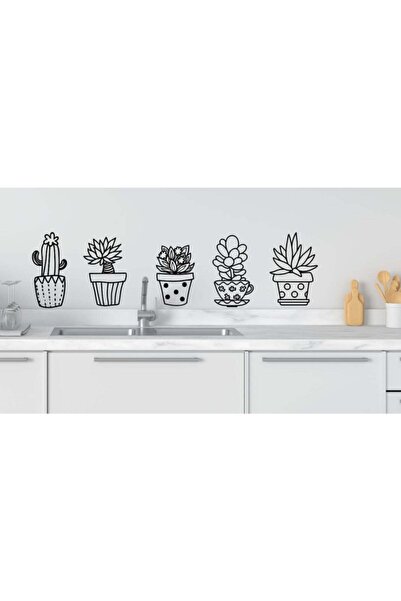 Saksıda Kaktüsler 5li Set Dekoratif Duvar Sticker