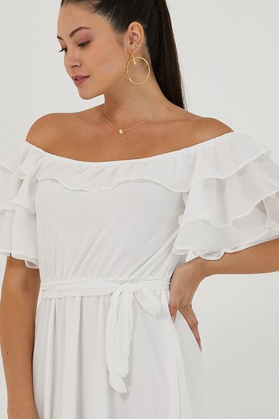 ADASTYLE Guler Carmen, sifon, Rochie alba shooting