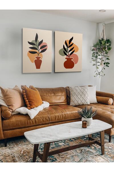 KanvasSepeti Set de 2 Boho Bohemian Bohe Retro Art Pictură abstractă Pictură decorativă pe pânză Picturi pe pânză Picturi abstracte